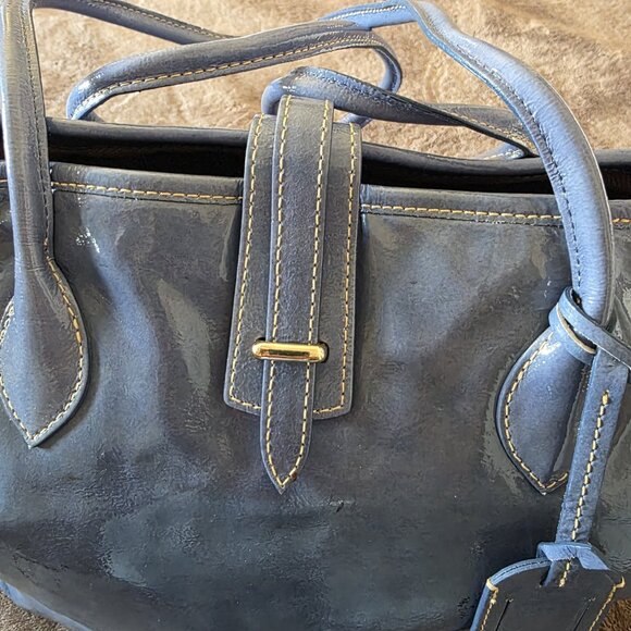 Dooney & Bourke Cindy Patent Leather Tote Bag Blue Large Shoulder Purse - Picture 11 of 16